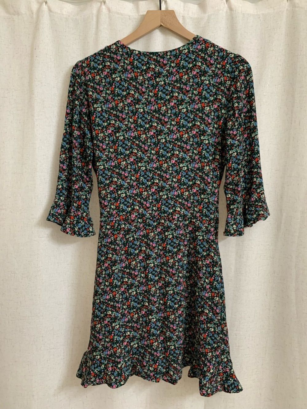 LOFT Black Floral Wrap Mini Dress Romper with Shorts Multicolor Blossoms XS - Picture 6 of 9